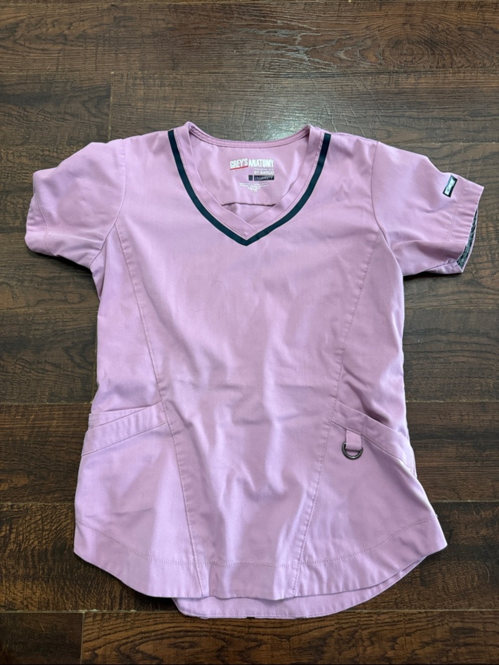 Grey's Anatomy Pink V-Neck Scrub Top with Dark Trim